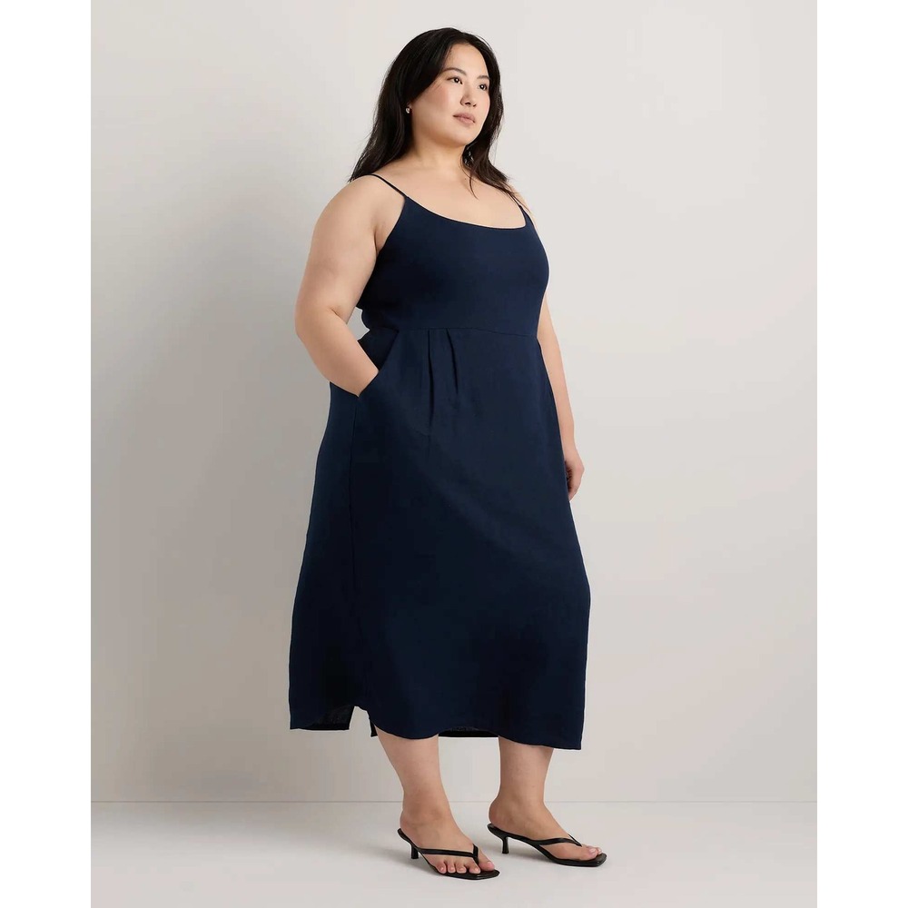 Quince European Linen Scoop Neck Midi Dress Deep Navy Blue Plus Size 2X NWT